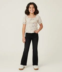 Blusa Infantil em Viscolinho com Manga Bufante e Estampa Floral – Tam 5 a 16 Anos