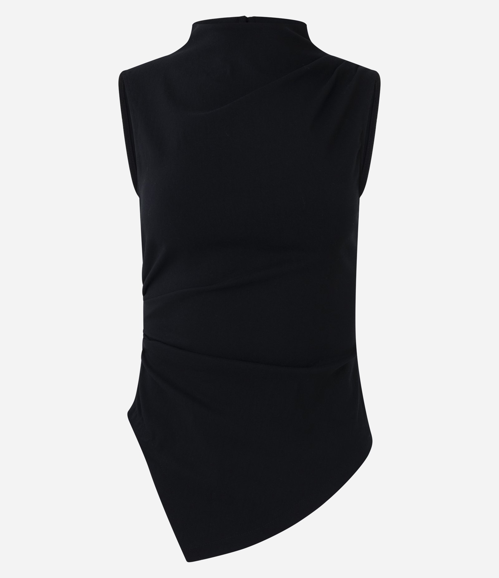 Blusa em Bengaline com Golinha e Barra Assimétrica Preto 1