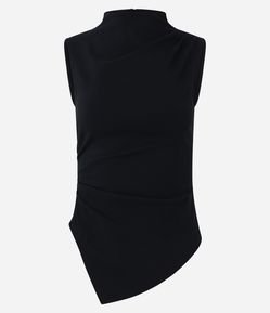 Blusa em Bengaline com Golinha e Barra Assimétrica