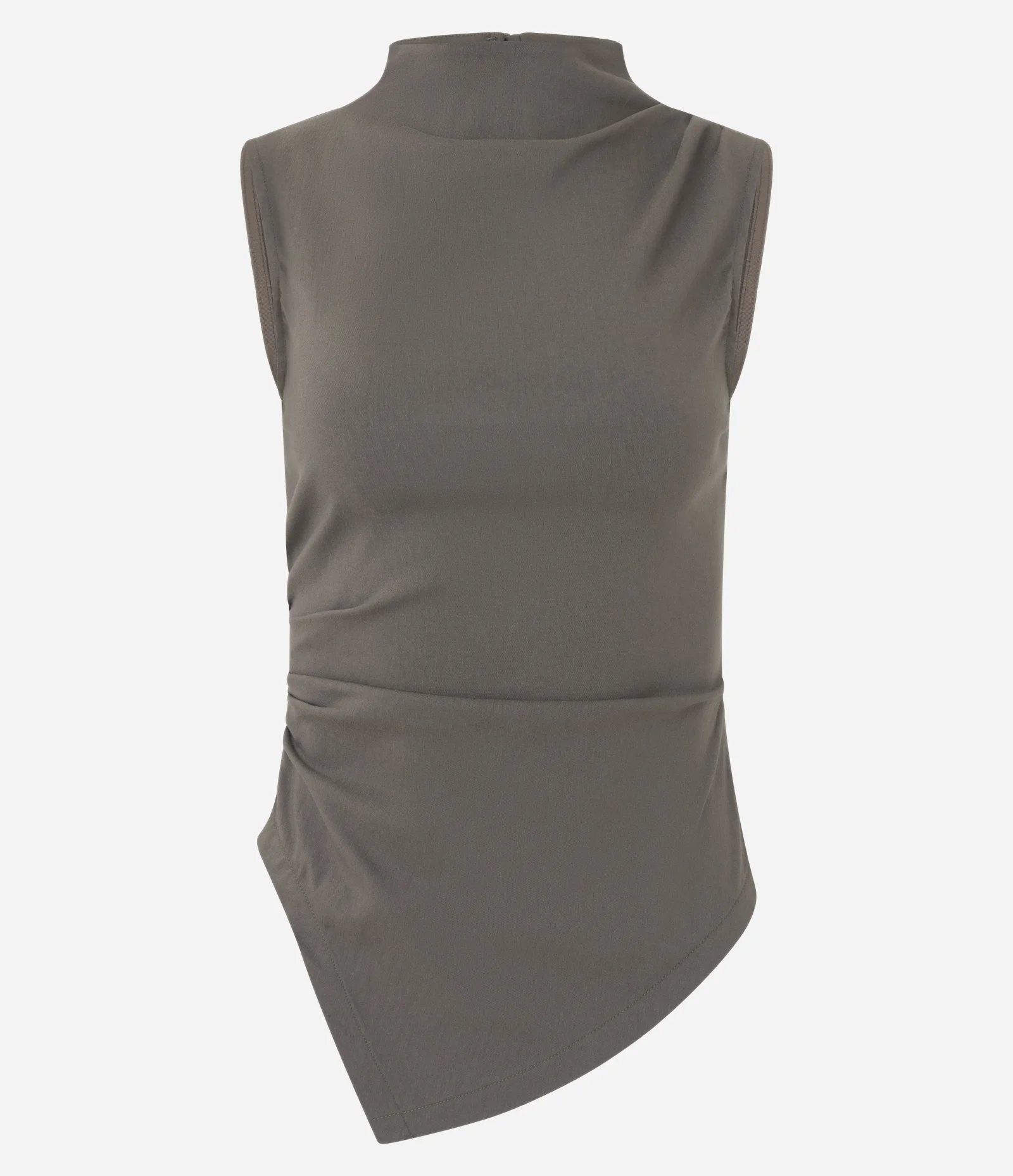 Blusa em Bengaline com Golinha e Barra Assimétrica Marrom 1