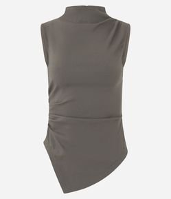 Blusa em Bengaline com Golinha e Barra Assimétrica