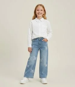 Camisa Oversized Infantil em Tricoline com Aplicações Brilhantes – Tam 7 a 14 Anos