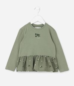 Blusa Infantil Manga Longa com Barra Floral – Tam 1 a 6 Anos