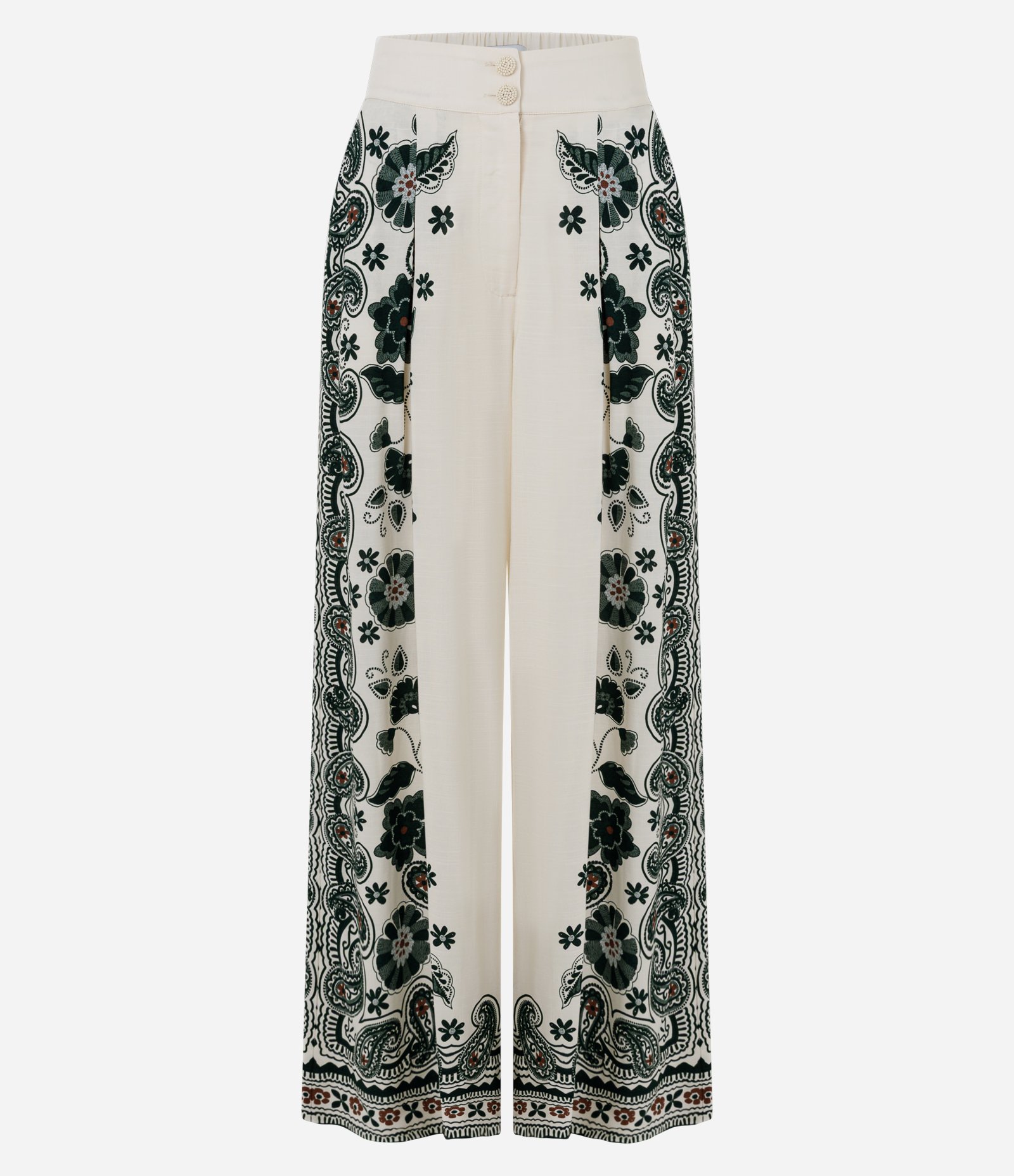 Calça Wide Leg em Viscose com Estampa Lenço Retrô Off White 5