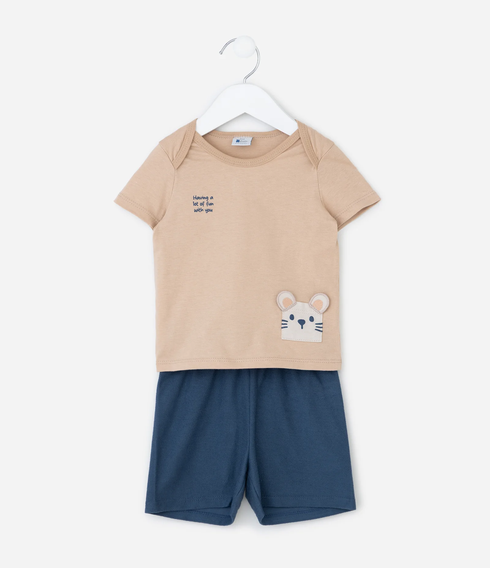 Conjunto Infantil com Estampa de Ratinho – Tam 0 a 18 Meses Bege/Azul 2