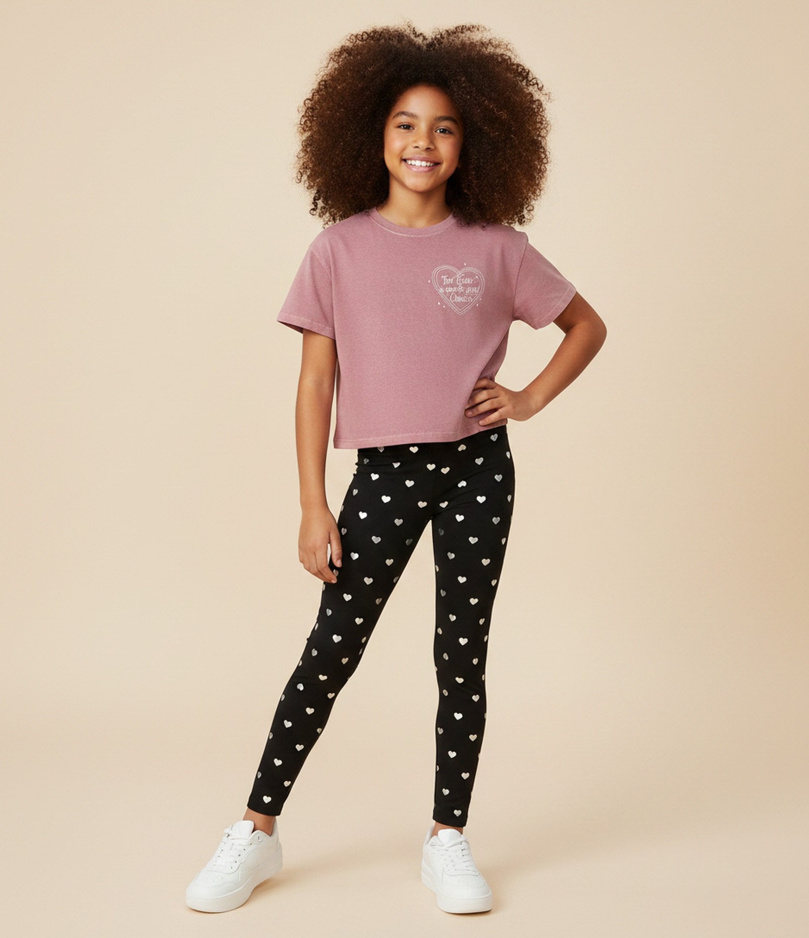 Calça Infantil Legging com Estampa Coração em Foil – Tam 5 a 14 Anos Preto 2