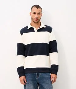 Moletom com Gola Polo e Estampa Listrada