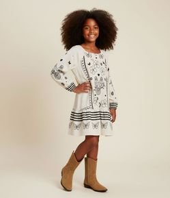 Vestido Infantil em Viscolinho com Estampa Tropical – Tam 5 a 14 Anos