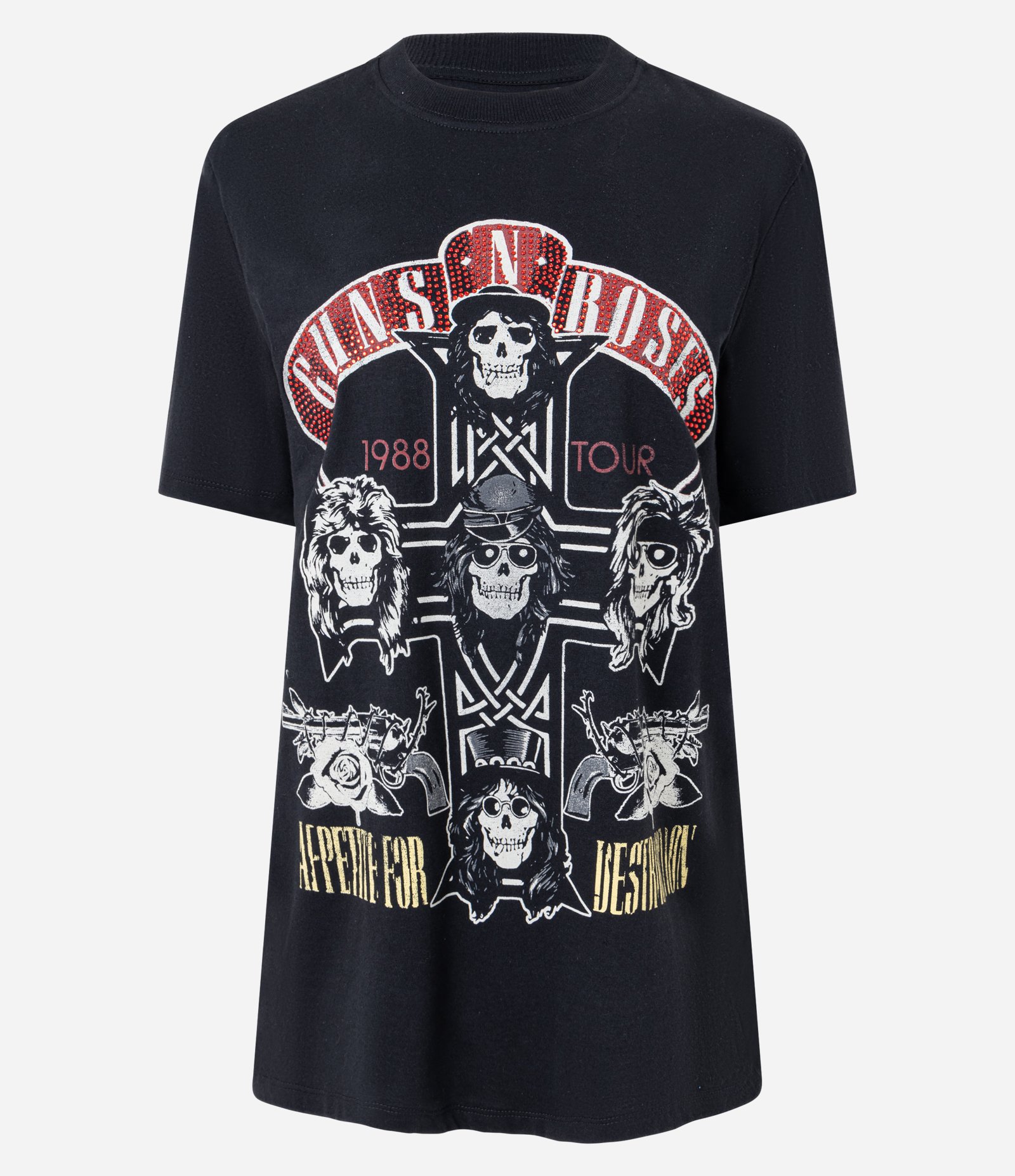 Camiseta Manga Curta com Estampa Guns N' Roses e Strass Preto 5