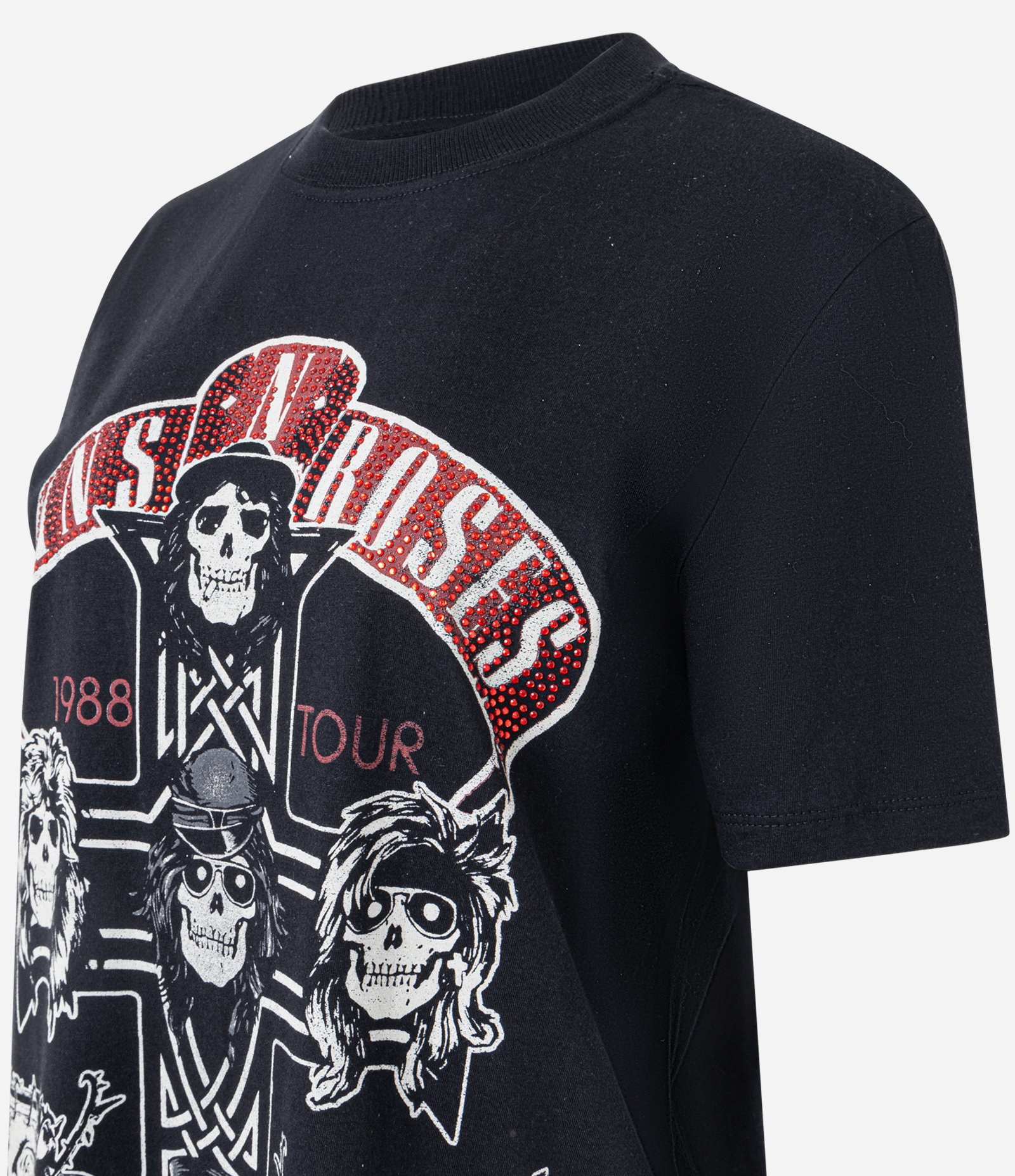 Camiseta Manga Curta com Estampa Guns N' Roses e Strass Preto 6