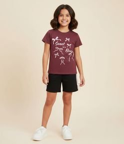 Camiseta Infantil Baby Tee com Estampa de Laços – Tam 7 a 16 Anos