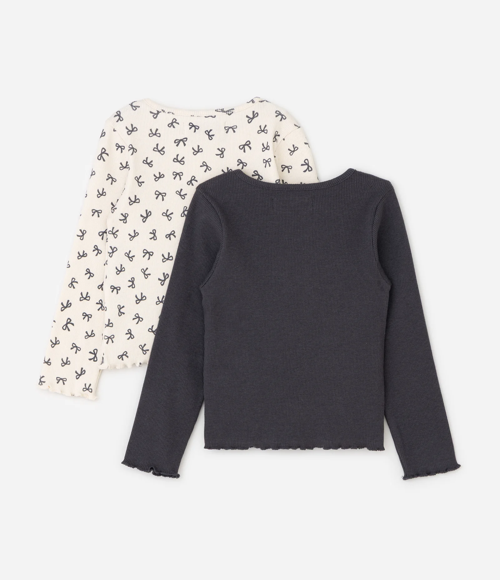 Kit 02 Blusa Infantil Canelada com Laços e Cereja – Tam 1 a 6 Anos Cinza/Branco 3