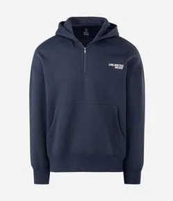 Blusão Masculino Moletom Unlimited com Capuz e Half Zíper