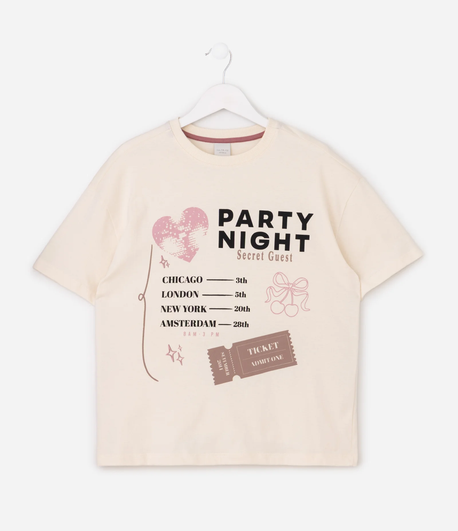 Camiseta Infantil Oversized com Lettering Party Night – Tam 7 a 14 Anos Bege Claro 1