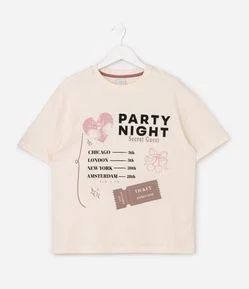 Camiseta Infantil Oversized com Lettering Party Night – Tam 7 a 14 Anos