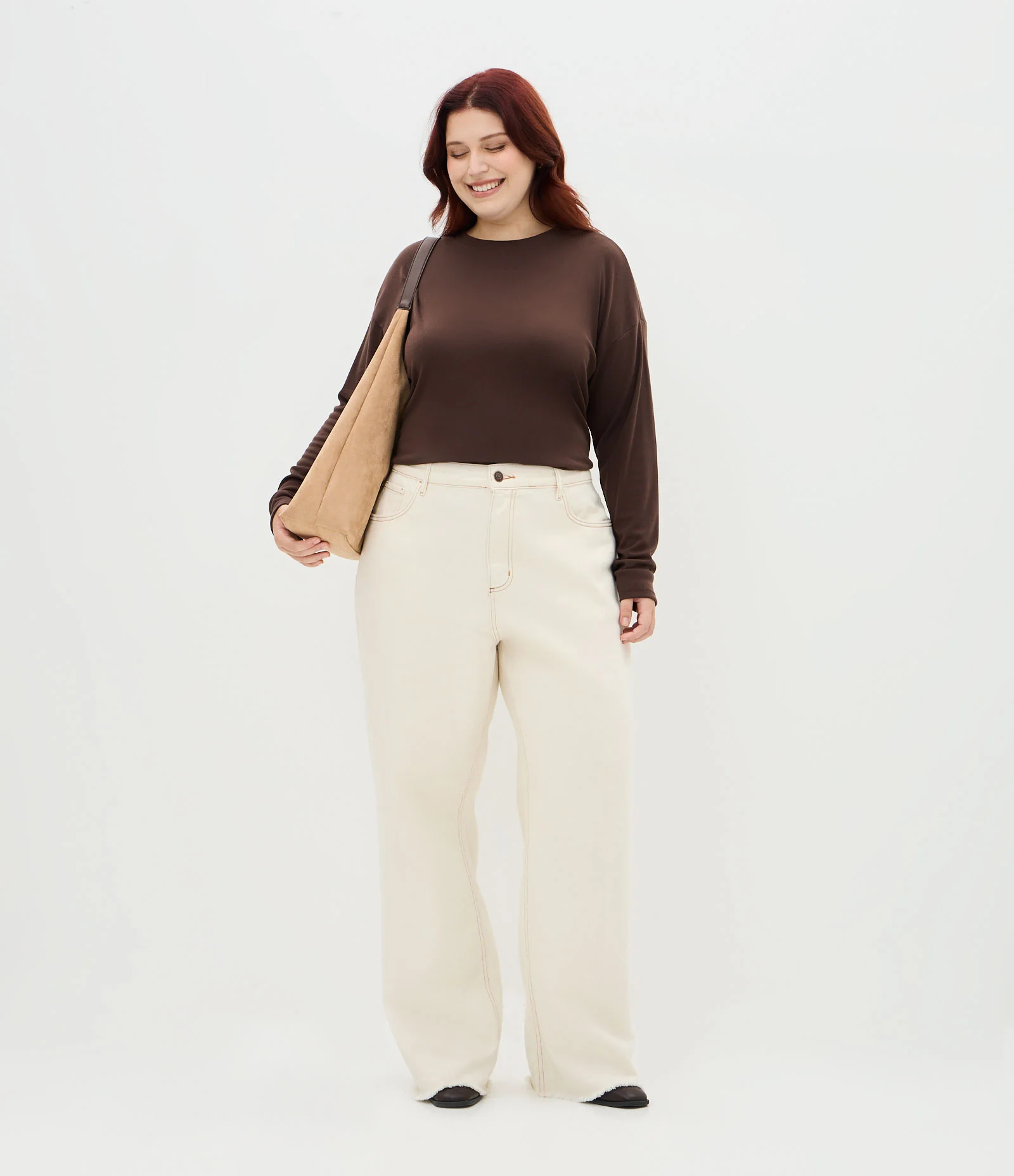 Blusa em Ribana com Ombro Deslocado Curve & Plus Size Marrom 2
