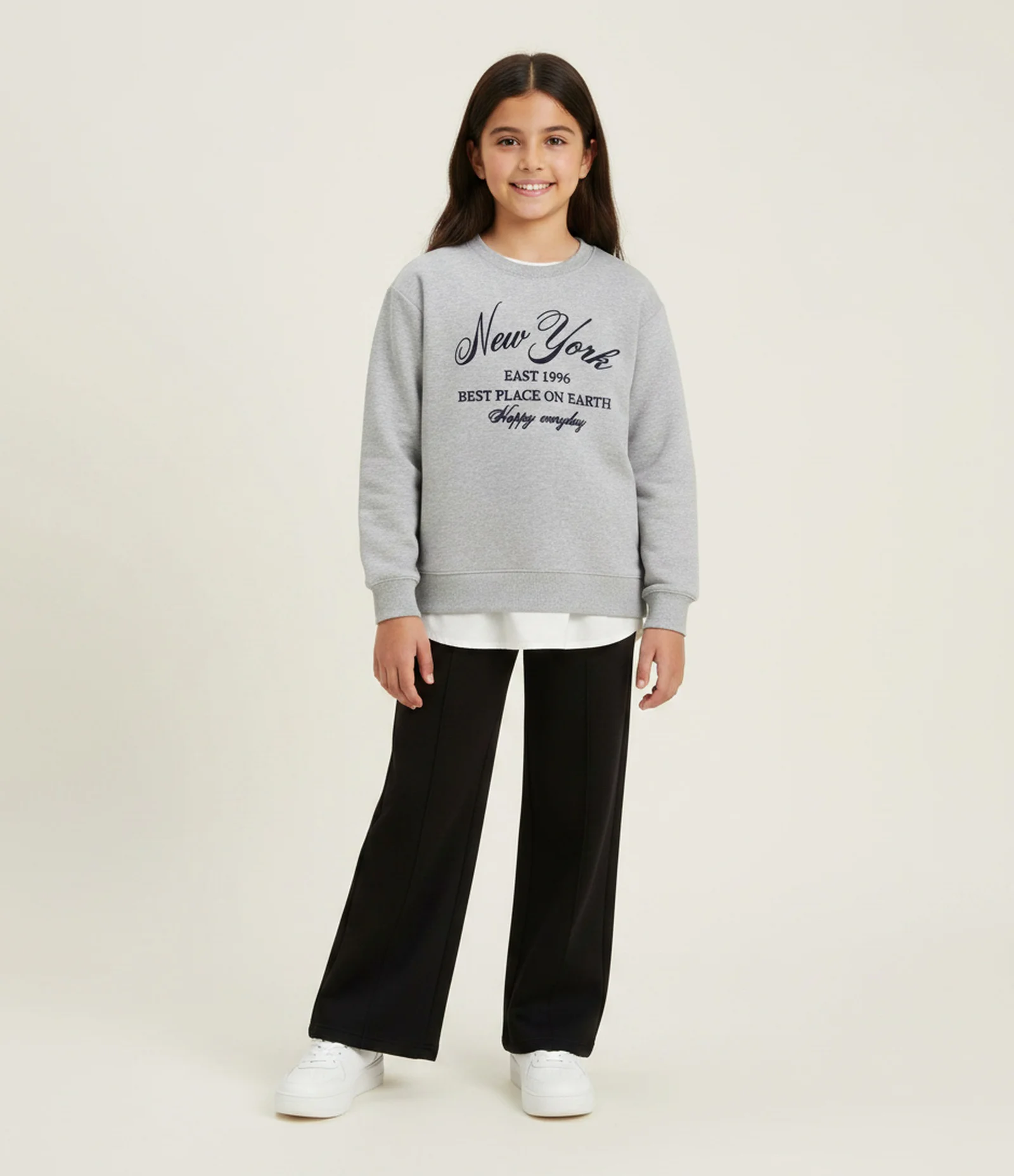 Casaco Infantil Moletom com Barra de Camisa e Lettering - Tam 7 a 14 Anos Cinza 1