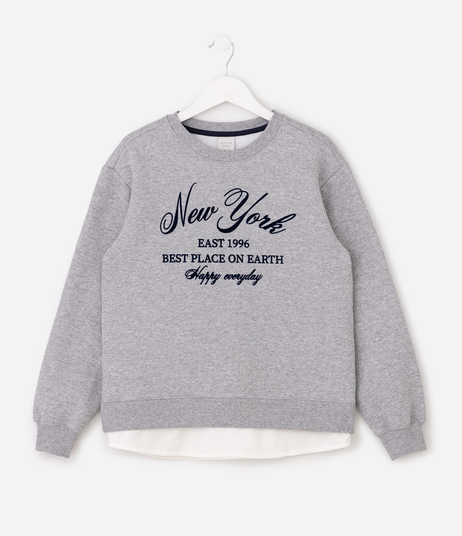 Casaco Infantil Moletom com Barra de Camisa e Lettering - Tam 7 a 14 Anos Cinza 2