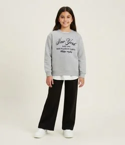 Casaco Infantil Moletom com Barra de Camisa e Lettering - Tam 7 a 14 Anos