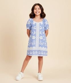 Vestido Infantil em Viscolinho com Estampa Tropical – Tam 5 a 14 Anos