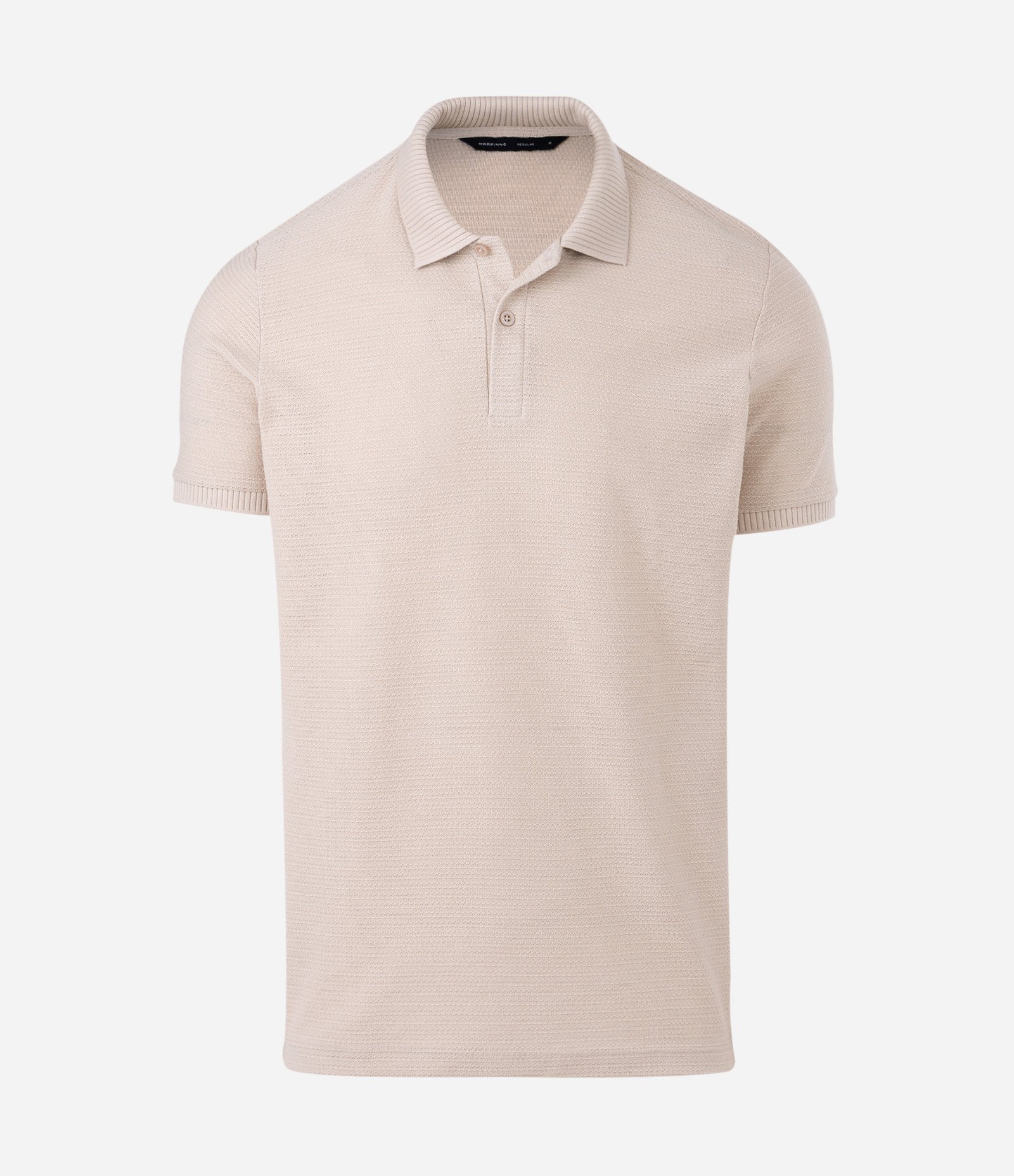 Camisa Polo Regular em Jacquard Texturizada Bege 5