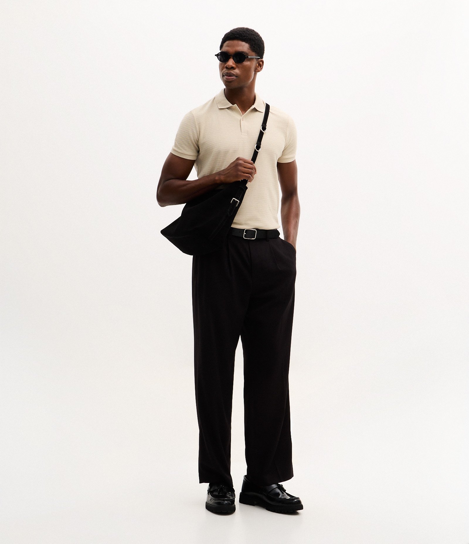 Camisa Polo Regular em Jacquard Texturizada Bege 2