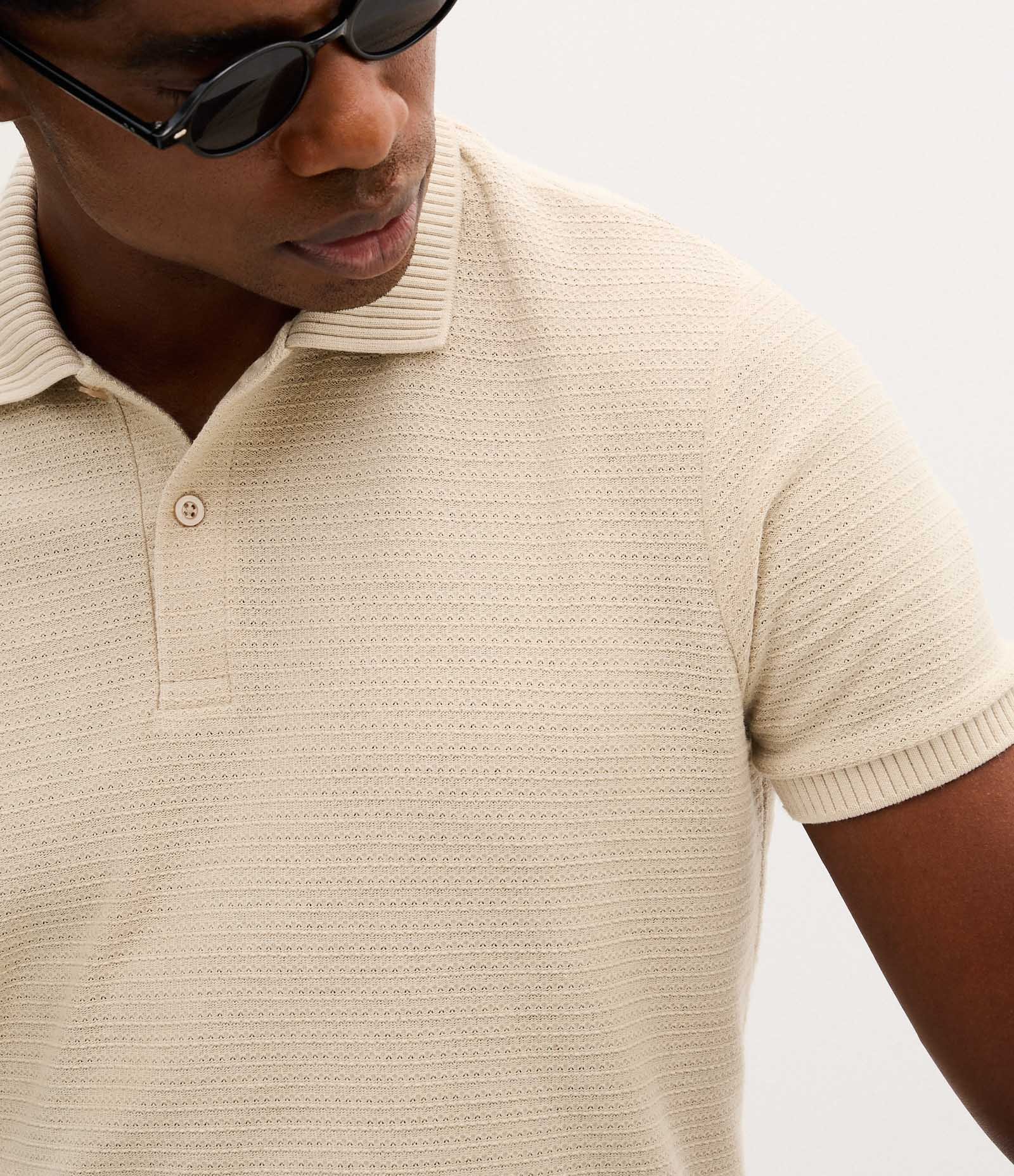 Camisa Polo Regular em Jacquard Texturizada Bege 3