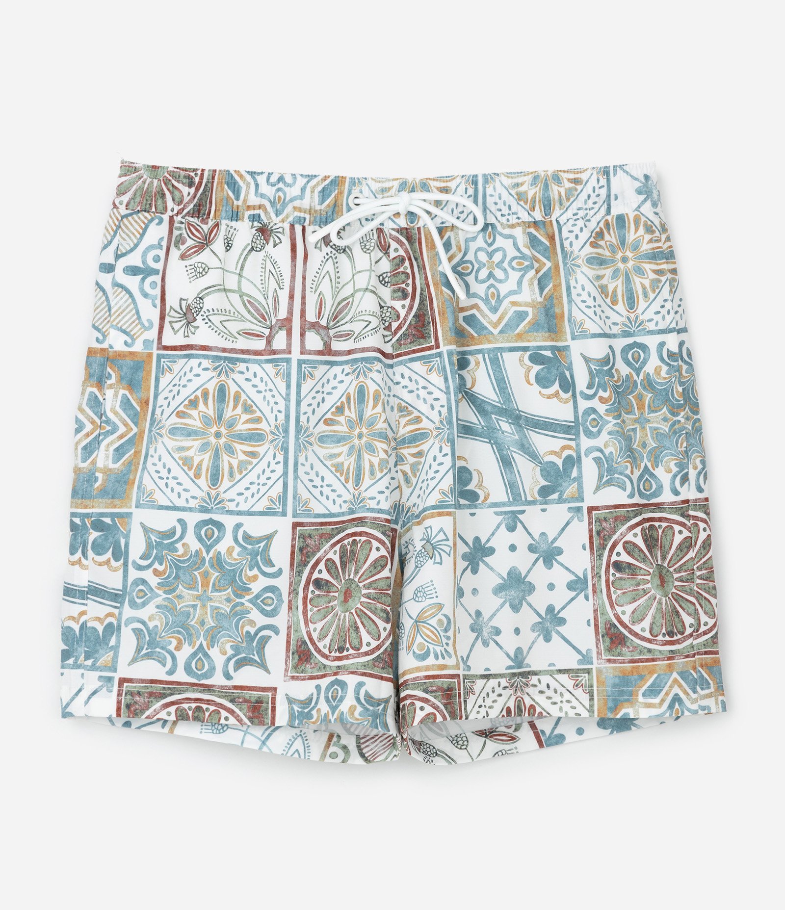 Bermuda Masculina Banho Azulejos Coloridos Ripstop Bege 4