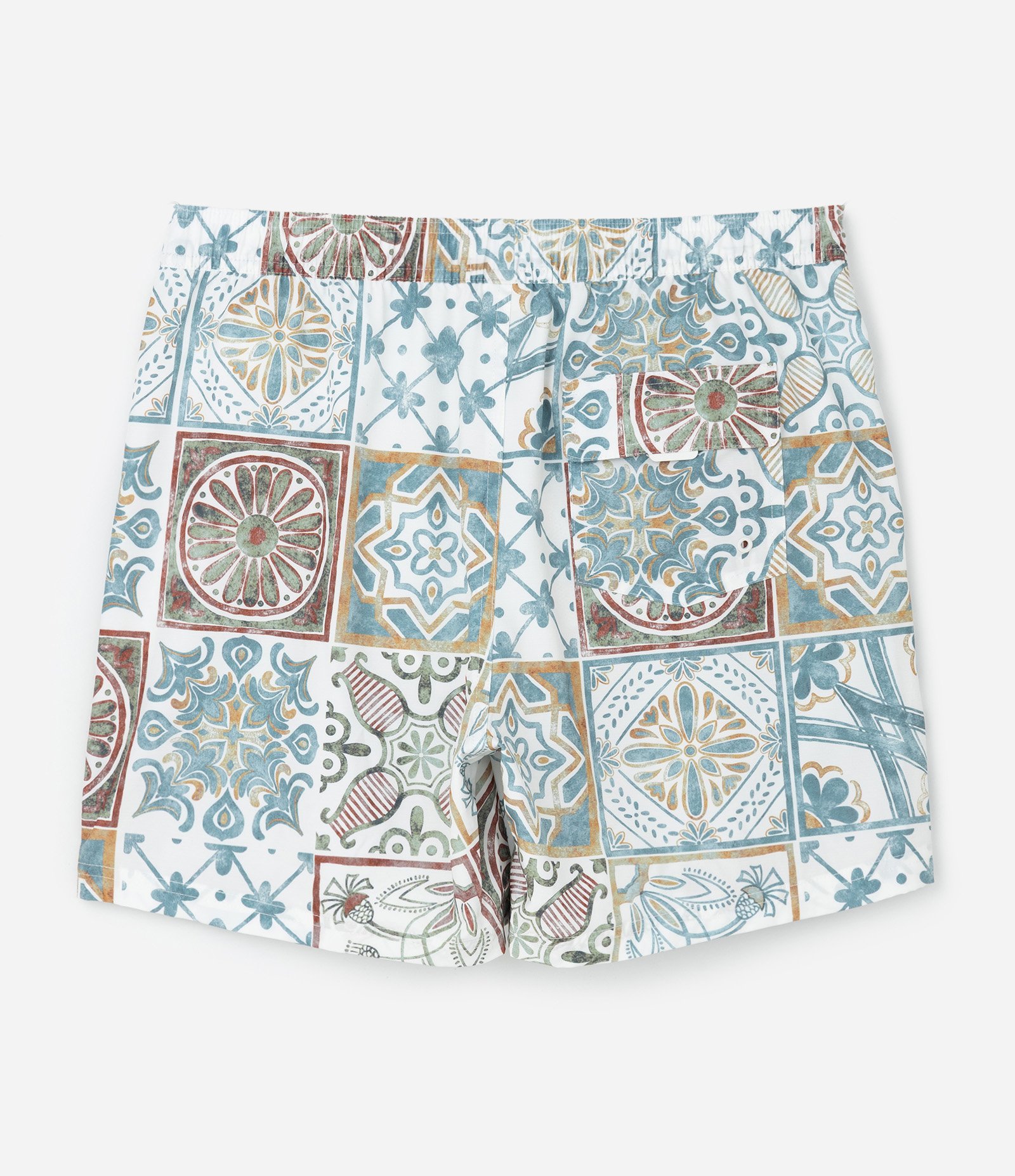 Bermuda Masculina Banho Azulejos Coloridos Ripstop Bege 5