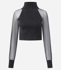 Blusa em Tricô Metalizado com Gola Alta