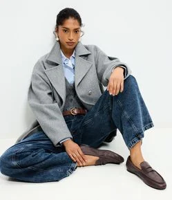 Mocassim Penny Loafer em Couro com Recorte Frontal