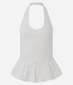 Blusa Frente Única em Algodão com Barra Peplum