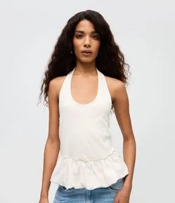 Blusa Frente Única em Algodão com Barra Peplum