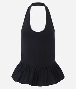 Blusa Frente Única em Algodão com Barra Peplum