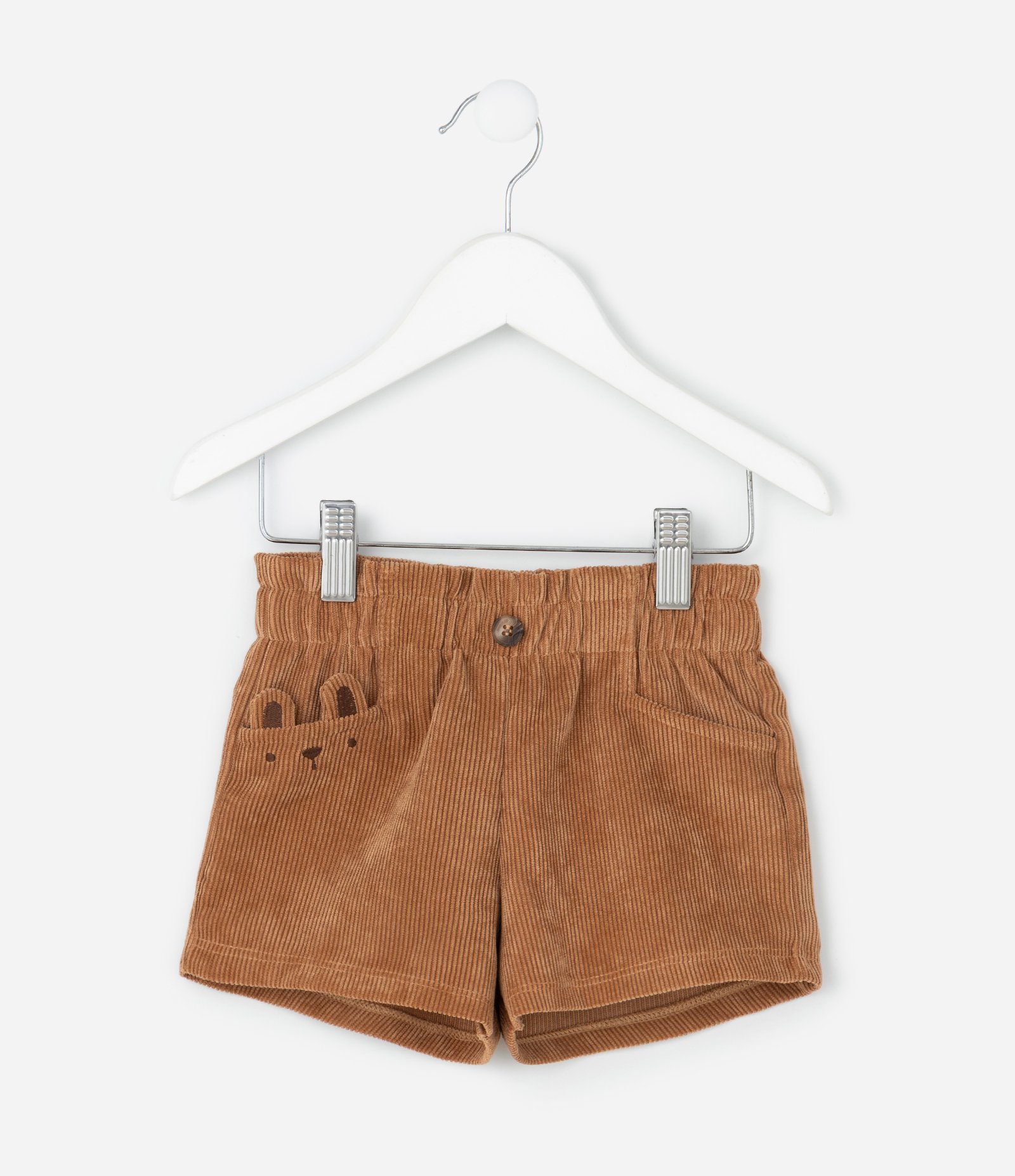 Short Infantil em Veludo Cotelê com Bolso de Urso – Tam 1 a 6 Anos Marrom 1