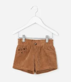 Short Infantil em Veludo Cotelê com Bolso de Urso – Tam 1 a 6 Anos