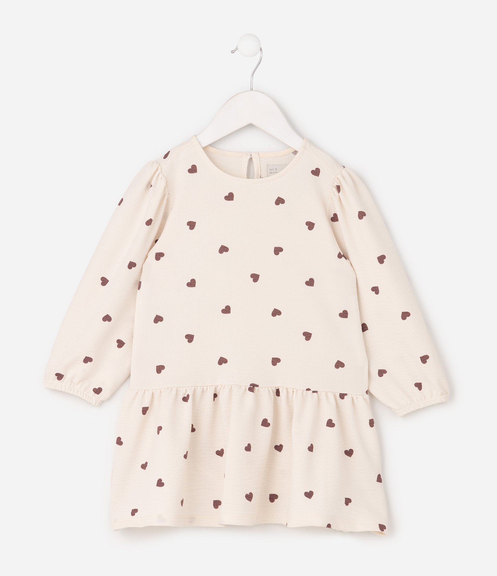 Vestido Infantil com Babados e Estampa Coração – Tam 1 a 6 Anos Bege 1