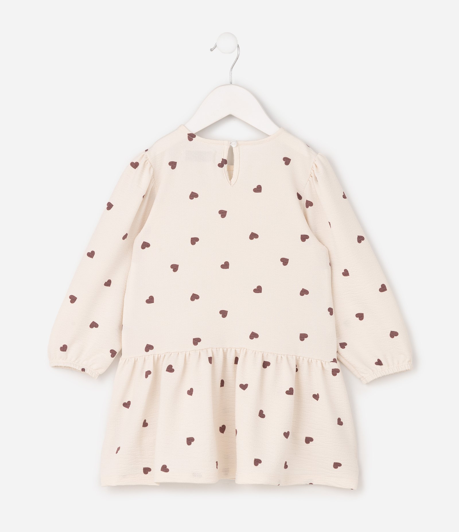 Vestido Infantil com Babados e Estampa Coração – Tam 1 a 6 Anos Bege 2