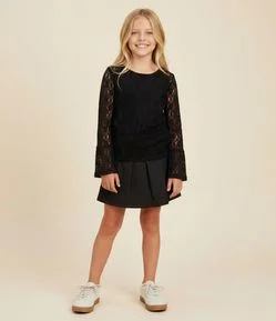 Baby Look Infantil em Renda com Franzido – Tam 5 a 14 Anos