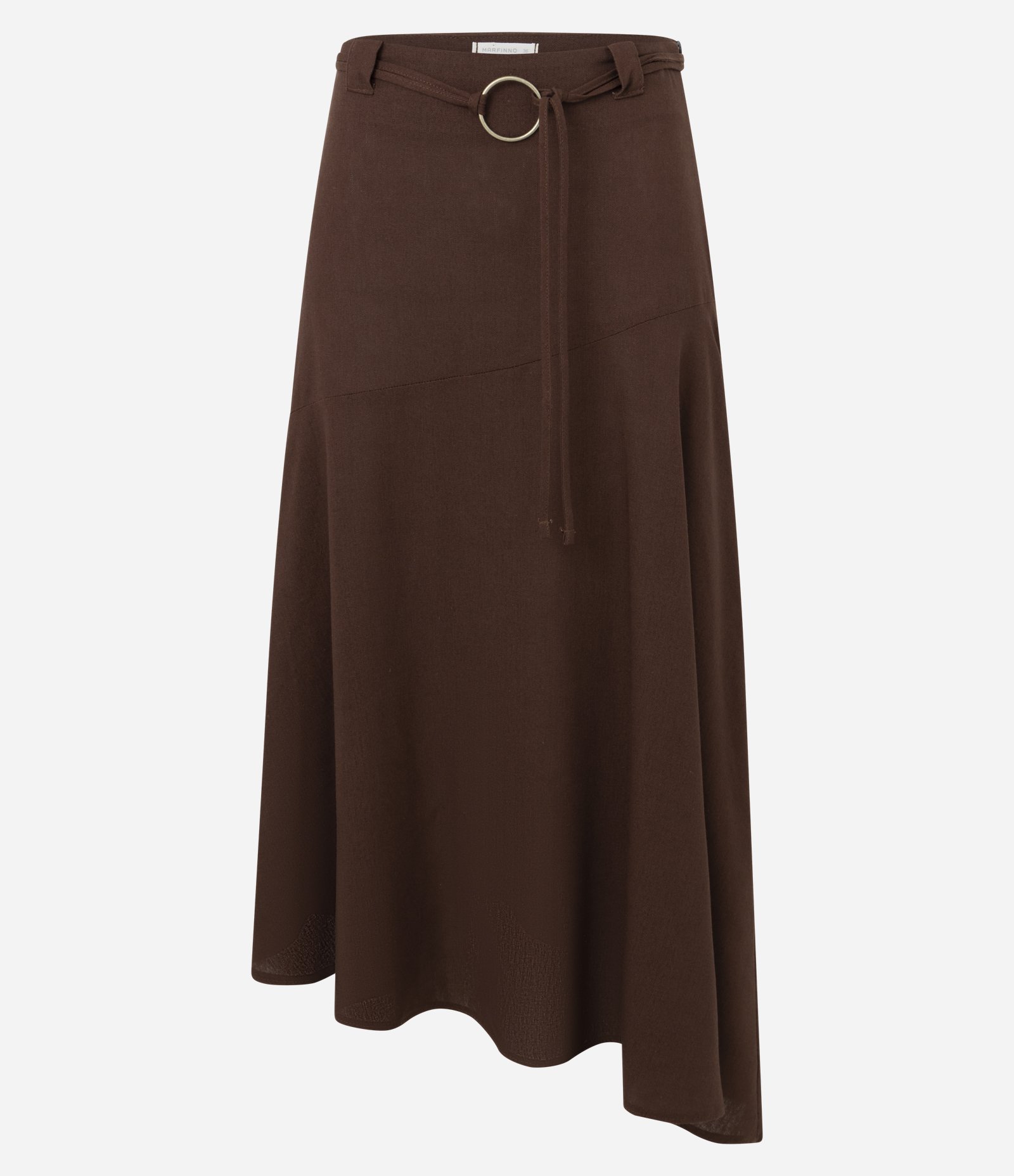 Saia Longa em Viscolinho com Cinto e Barra Assimétrica Marrom 5