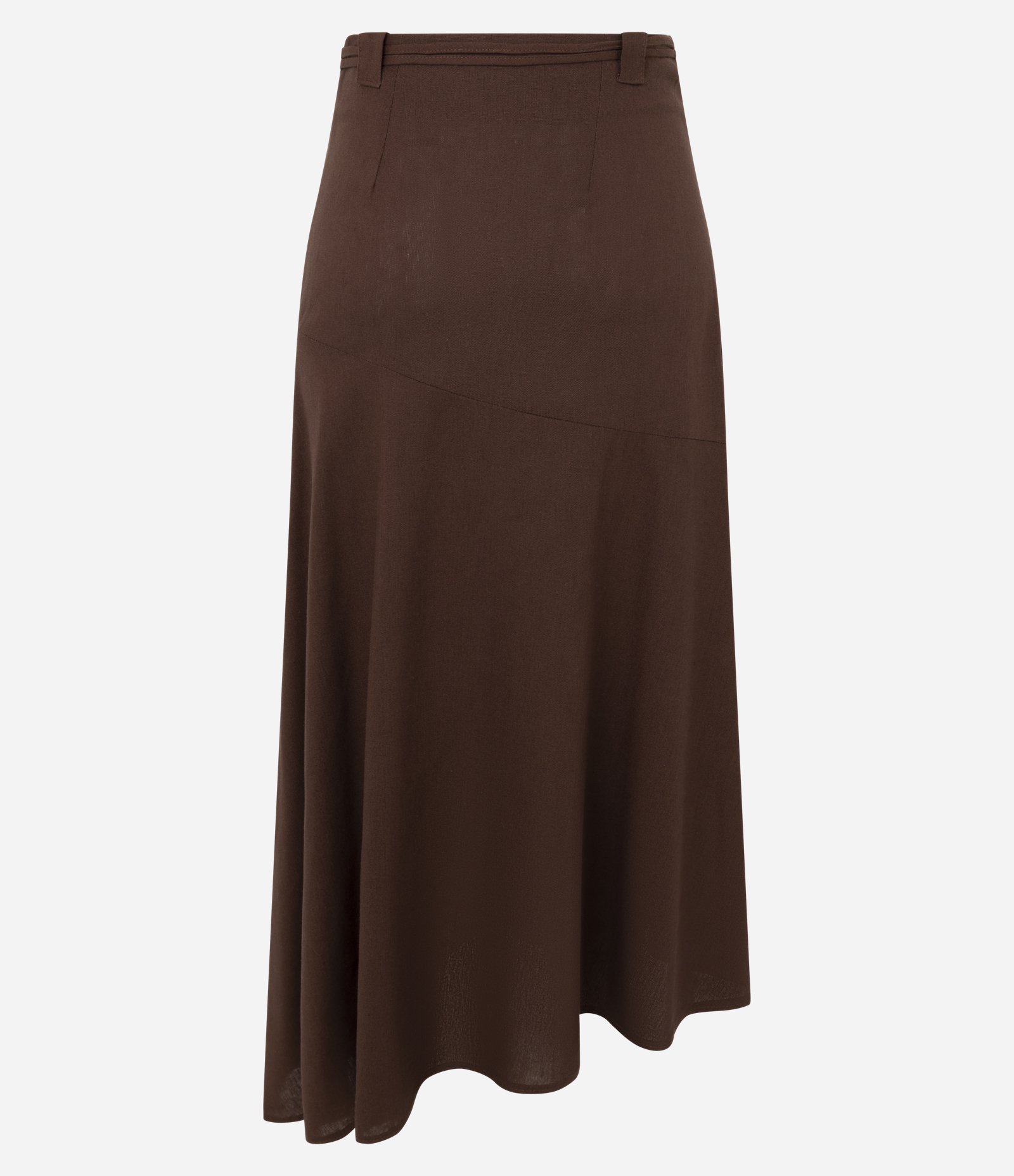 Saia Longa em Viscolinho com Cinto e Barra Assimétrica Marrom 6