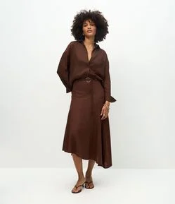 Saia Longa em Viscolinho com Cinto e Barra Assimétrica