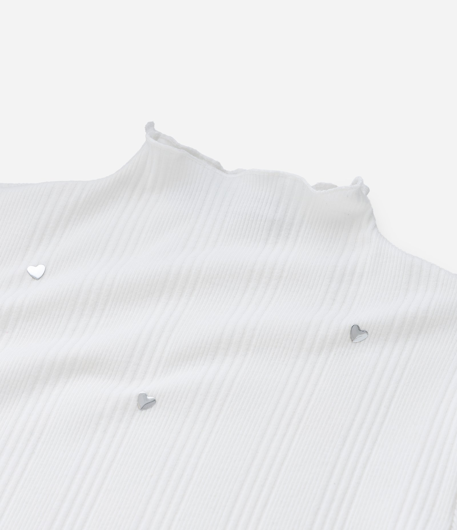Blusa Infantil Baby Look Canelado com Rebites Corações – Tam 7 a 16 Anos Off White 5