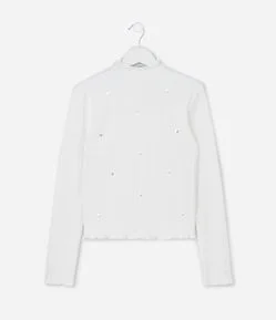 Blusa Infantil Baby Look Canelado com Rebites Corações – Tam 7 a 16 Anos