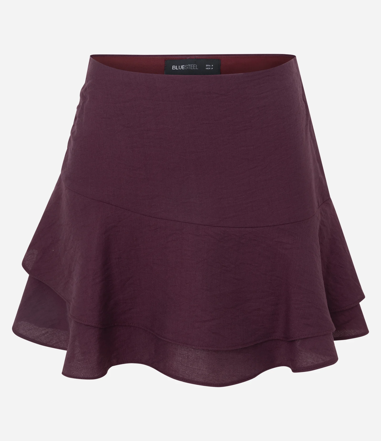 Saia Curta em Chalis com Babados e Caimento Franzido Bordo 1