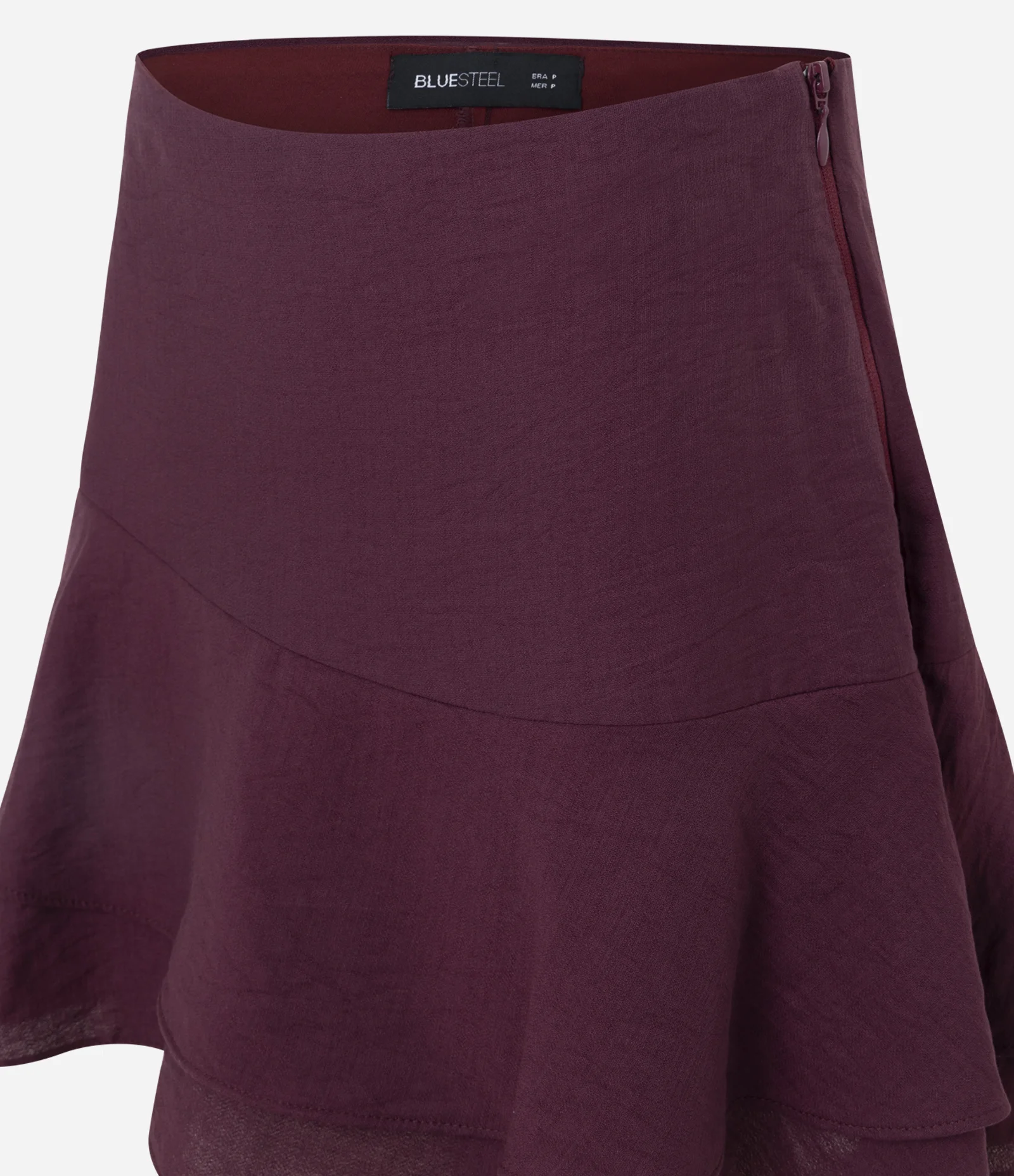 Saia Curta em Chalis com Babados e Caimento Franzido Bordo 2