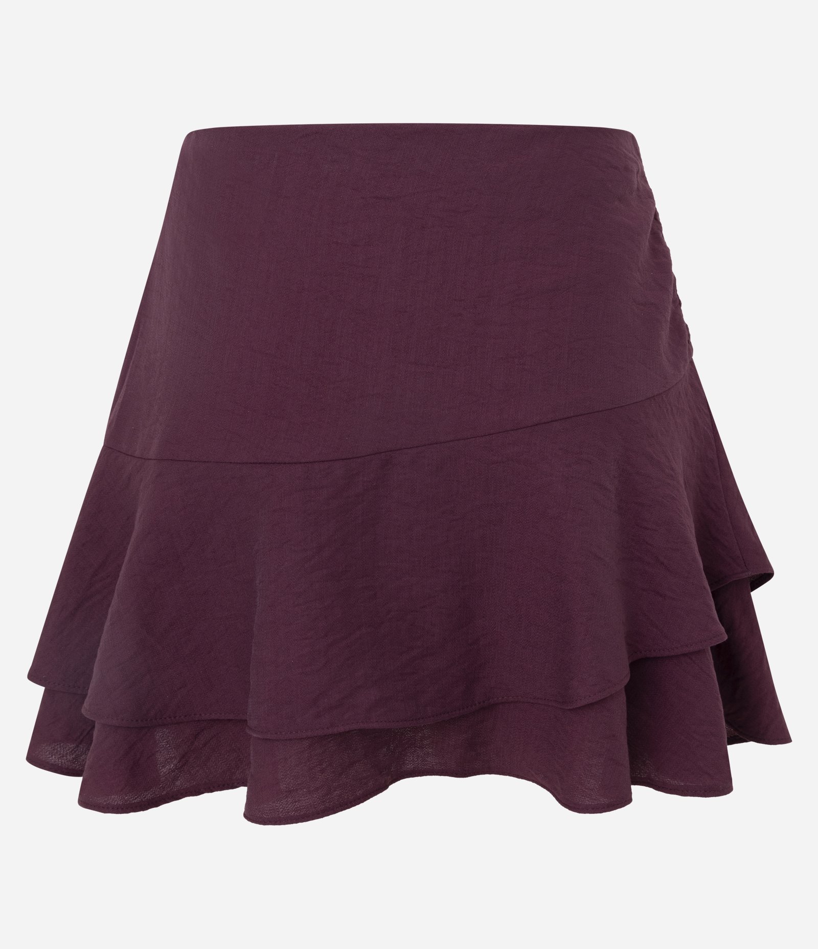 Saia Curta em Chalis com Babados e Caimento Franzido Bordo 3