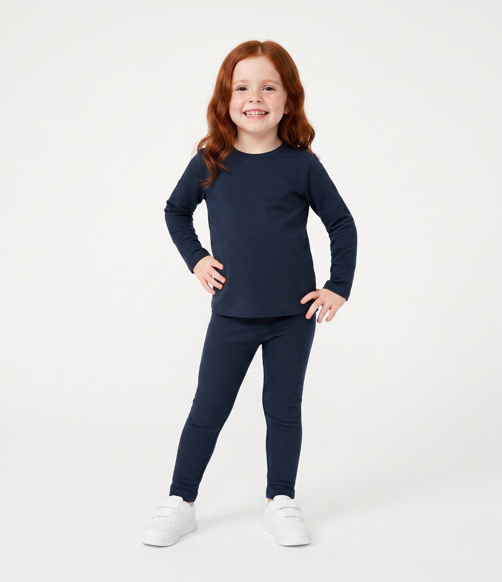 Blusa Infantil Térmica com Bordado de Coração - Tam 1 a 5 Anos Azul Escuro 1