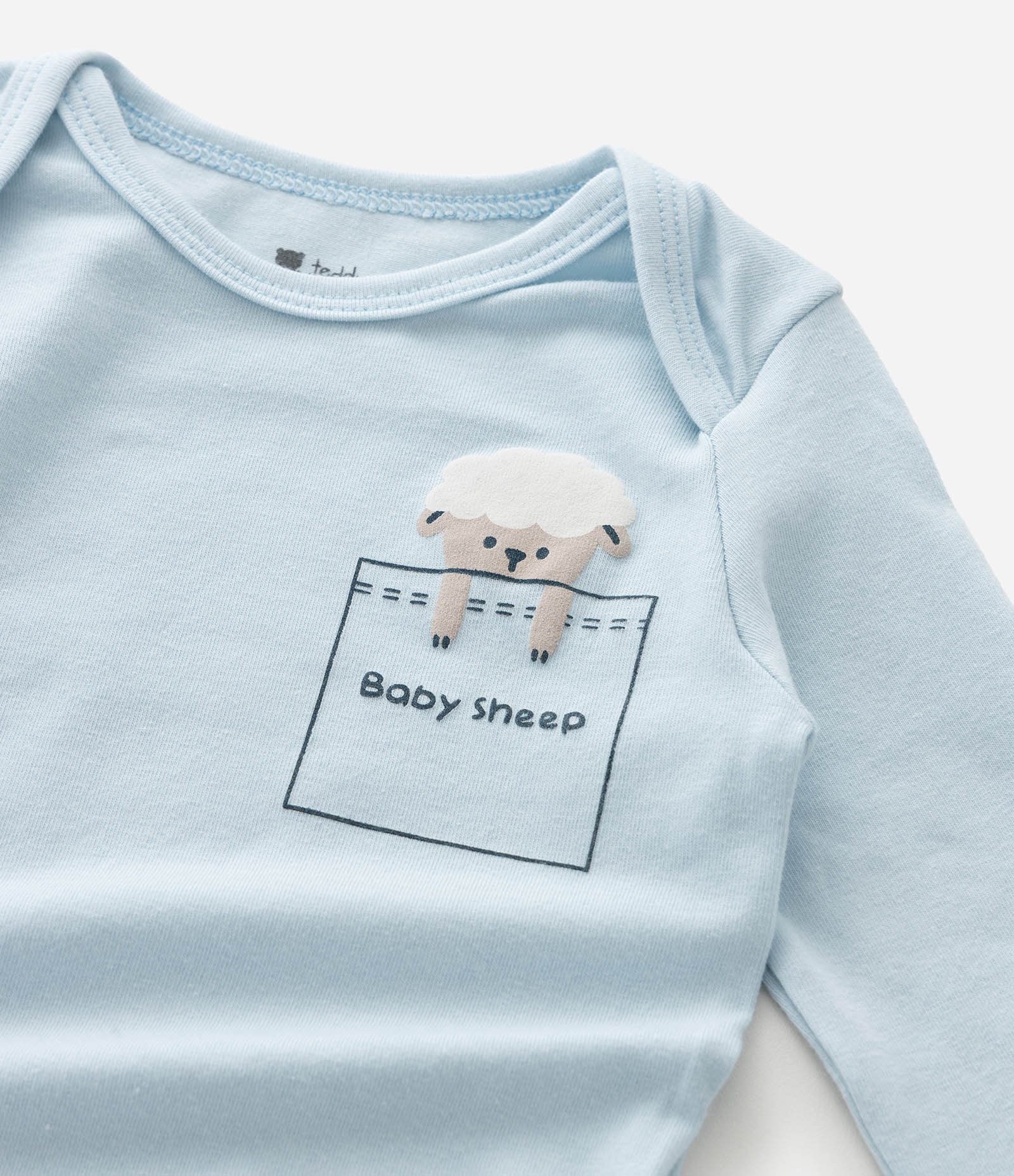 Body Infantil Manga Longa com Estampa Ovelha – Tam RN a 18 Meses Azul Claro 6