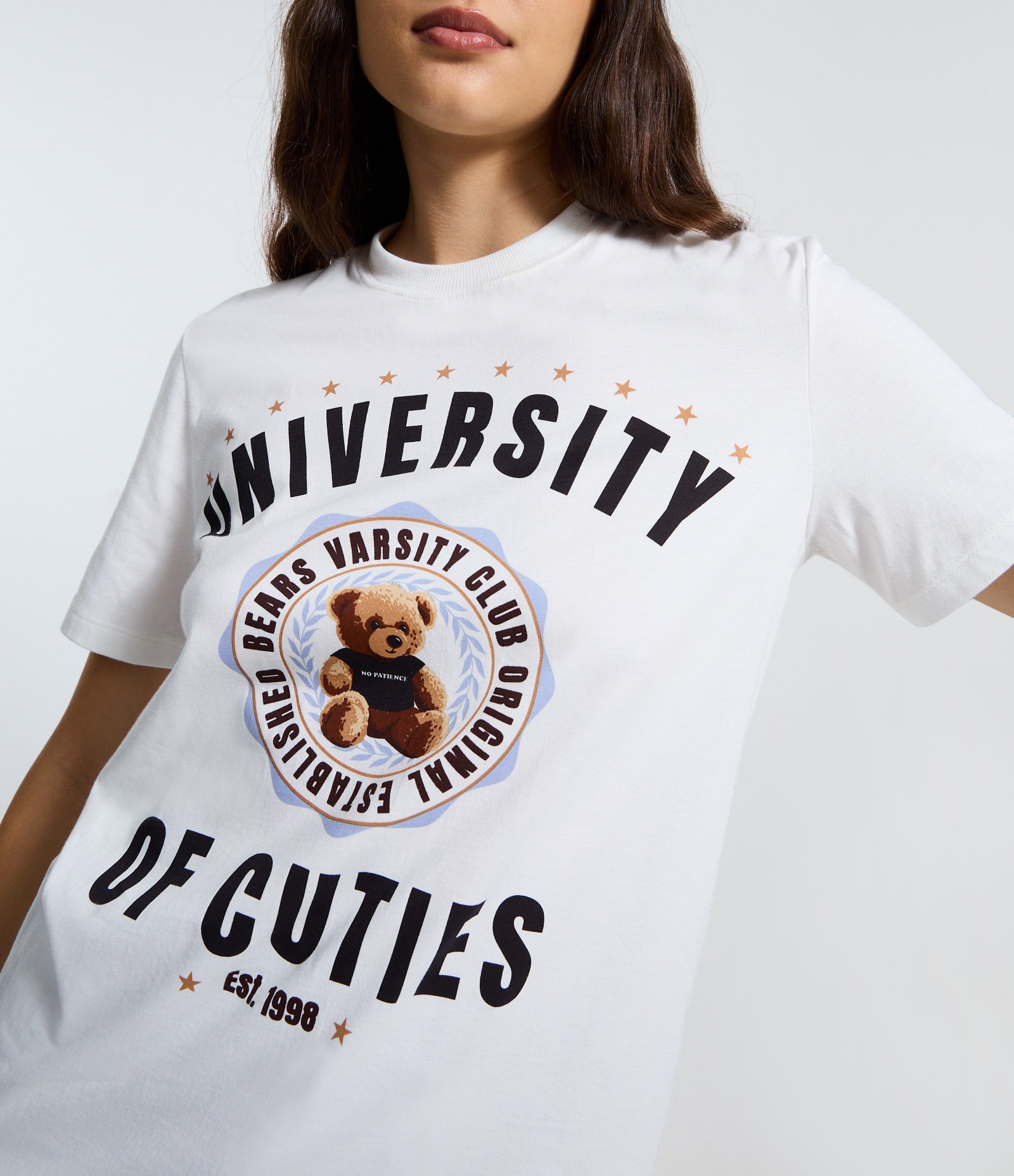 Camiseta University of Cuties com Estampa de Urso Branco 3